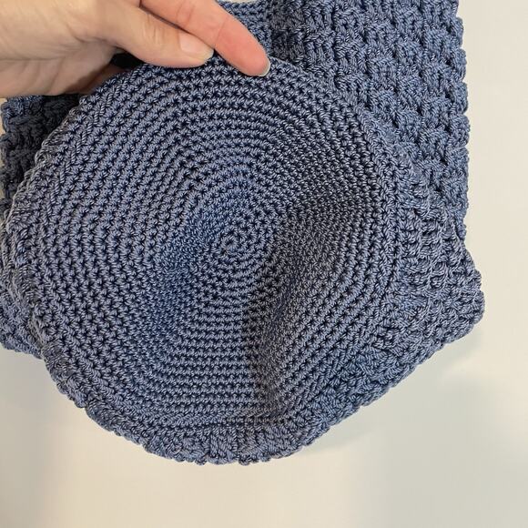 The Sak Original Hobo Blue Crochet Knit Shoulder Bag Purse Zip Boho - Picture 7 of 9